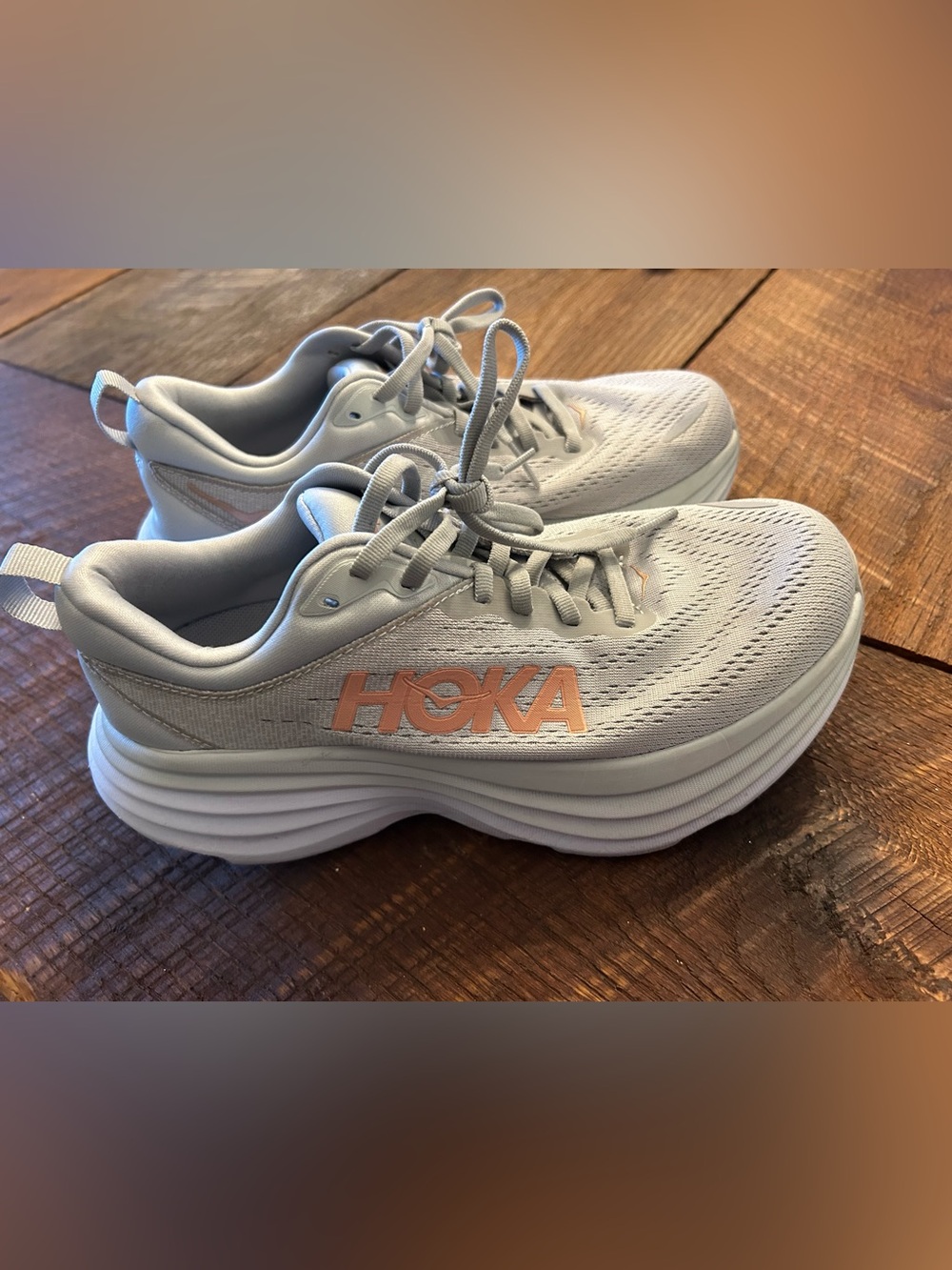 Hoka Bondi 8 Women's Running Shoes - Harbor Mist Gray / Orange Size 6.5